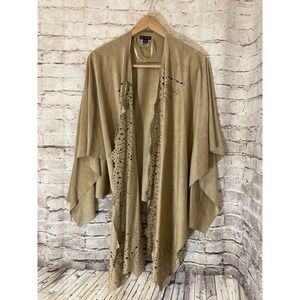 New Directions Top Womens One Size Beige Faux Suede Eyelet Wrap Drape Open Front
